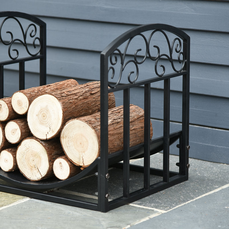 Outsunny Fire Wood Rack Black Iron 40H x 45W x 35Dcm