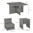 Outsunny 9 Pieces PE Rattan Cube Garden Furniture Set with Cushions, Outdoor Dining Table Set with 4 Armchair, 4 Single Seat, and Glass Top Table w/ Umbrella Hole, Mixed Grey