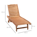 Outsunny Wooden Sun Lounger Outdoor Patio Sun Bed Adjustable w/ Pull-out Table