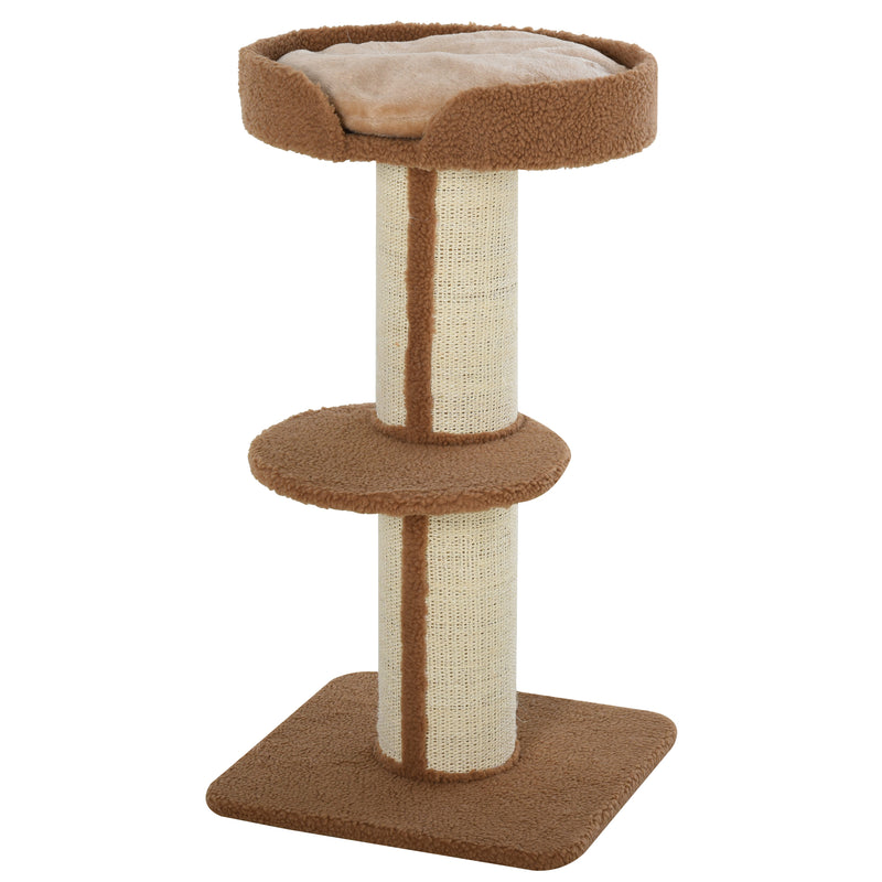 PawHut 2-Tier Cat Kitten Resting Tree w/ Top Basket Cushion Sisal Post Brown