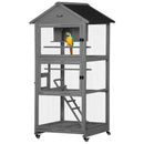PawHut Bird Cage Wooden Aviary for Canary Cockatiel Parrot w/ Wheels Tray
