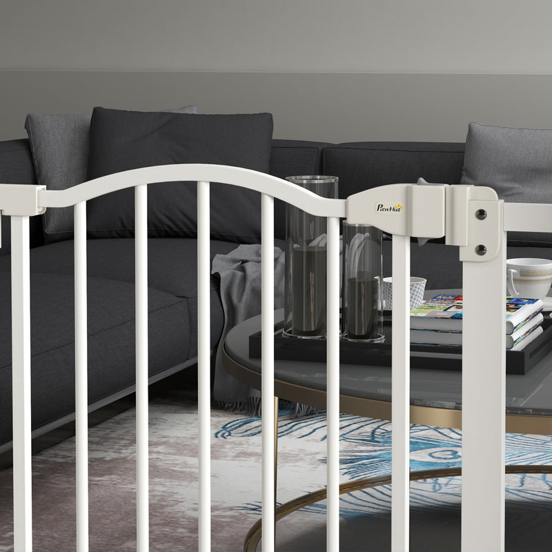 PawHut 74-87cm Adjustable Metal Pet Gate Safety Barrier w/ Auto-Close White