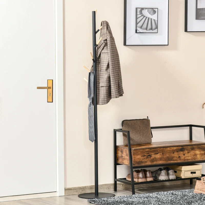 HOMCOM Coat Rack with 6 Hooks 174cm - Black