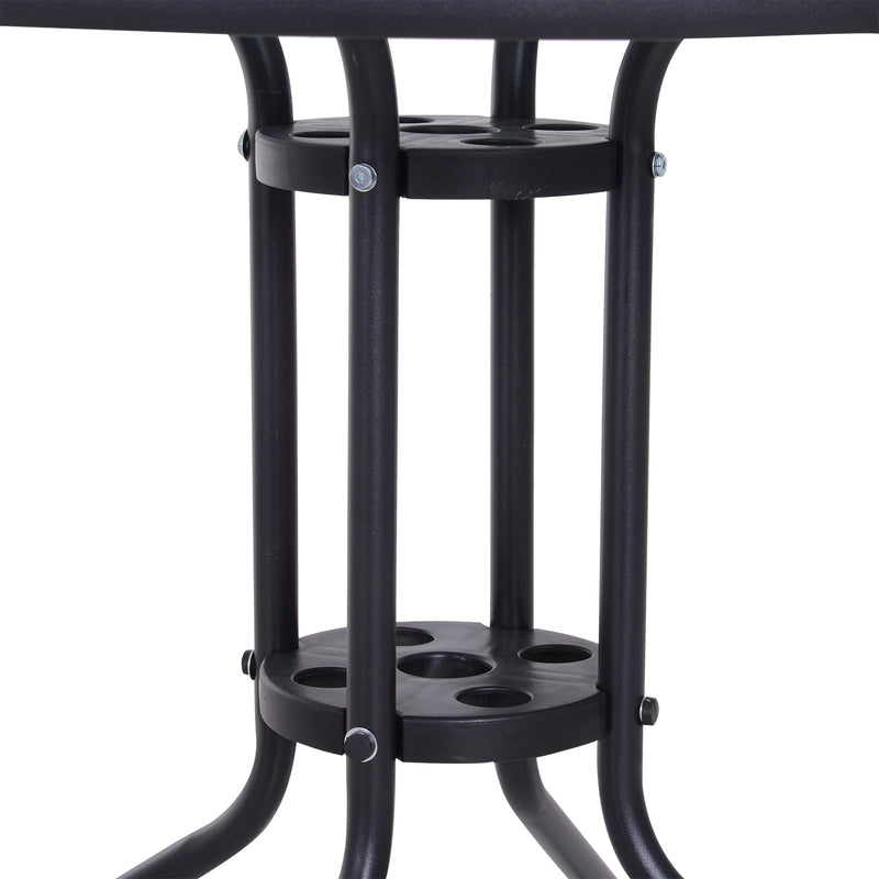 Outsunny Bistro Table  with Parasol Hole, Tempered Glass Top  80cm Diameter Black