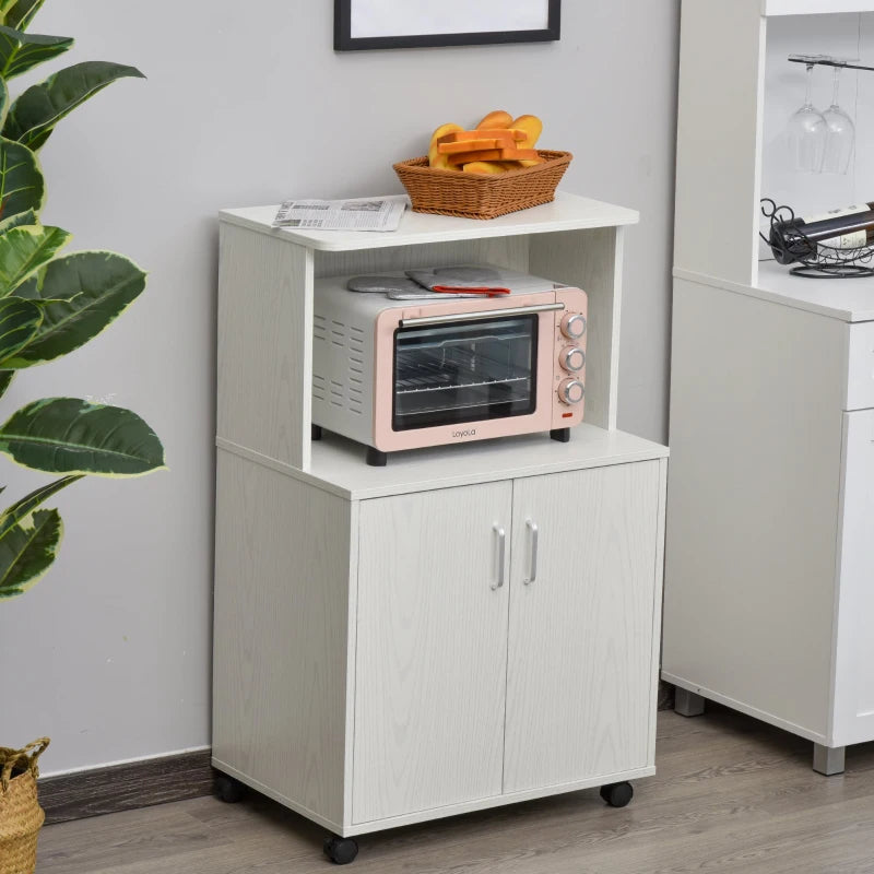 HOMCOM Kitchen Microwave Stand with Wheels White