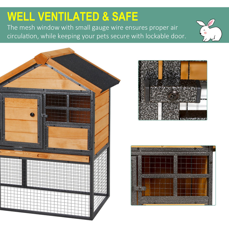 Pawhut Large Rabbit Hutch in Light Yellow and Black