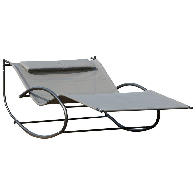 Outsunny Hammock Chair Sun Bed Rock Seat w/ Metal Texteline W/ Pillow Grey