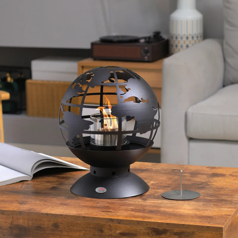 HOMCOM Globe Shape Tabletop Bioethanol Fireplace 0.4L Tank- Black