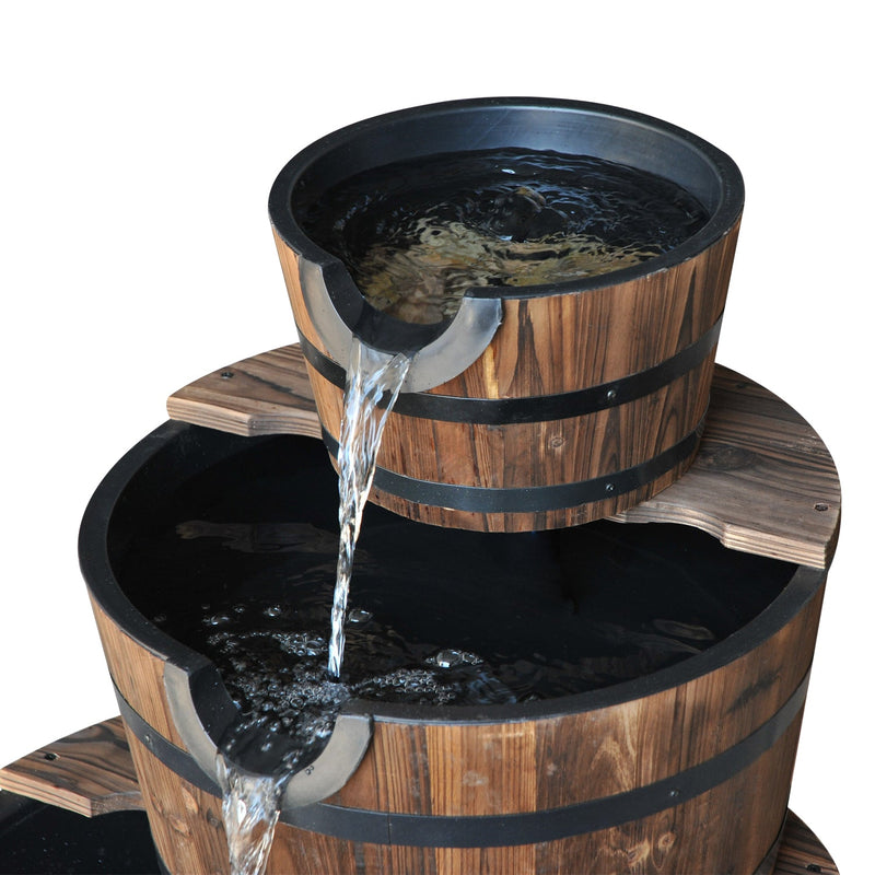 Outsunny Garden 3-tier wooden barrel Fountain