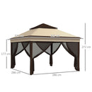 Outsunny 3 x 3(m) Pop Up Gazebo Tent with Netting, Height Adjustable, Beige