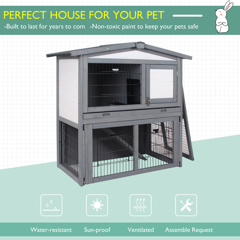 Pawhut Rabbit Hutch Grey