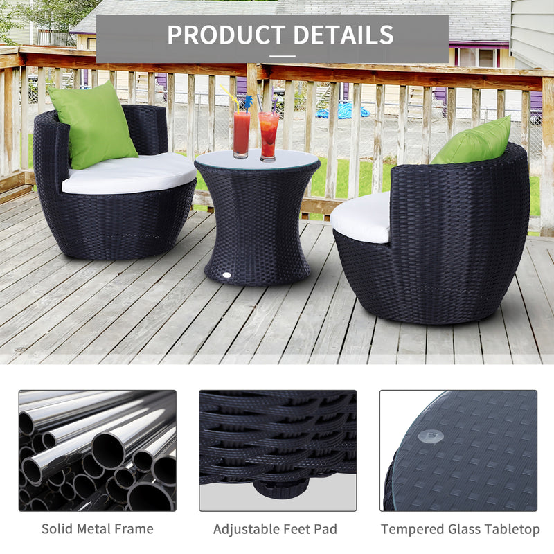 Outsunny-3 Piece Rattan Bistro Set With Cushions