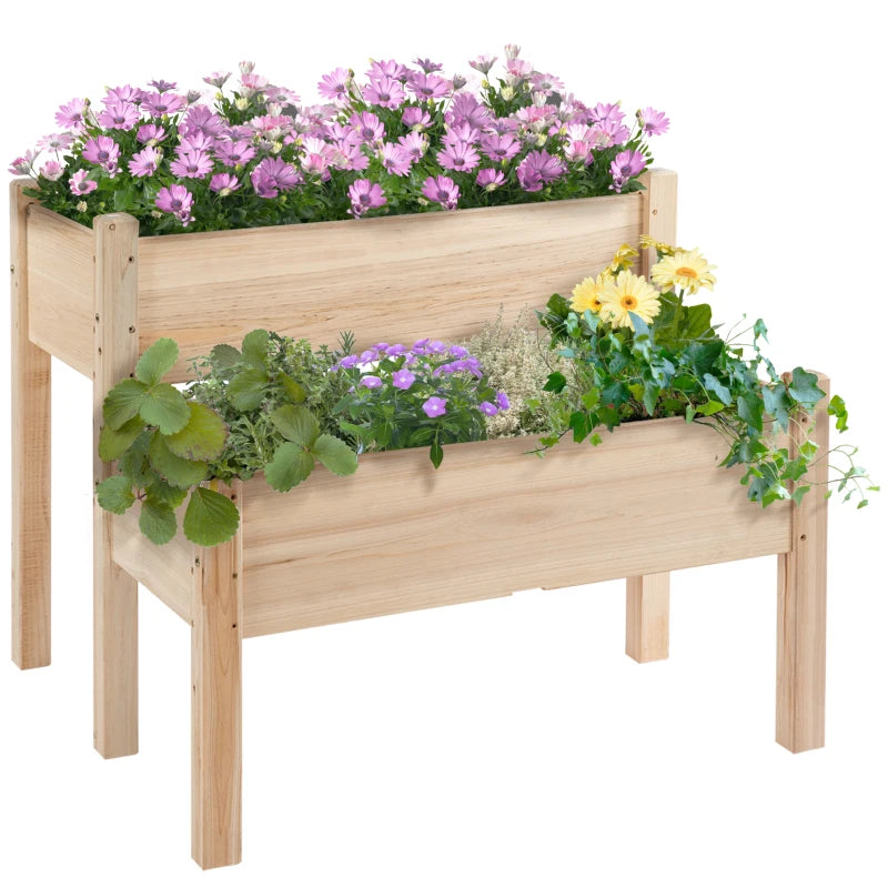 Outsunny 2-Piece Solid Fir Wood Plant Raised Bed