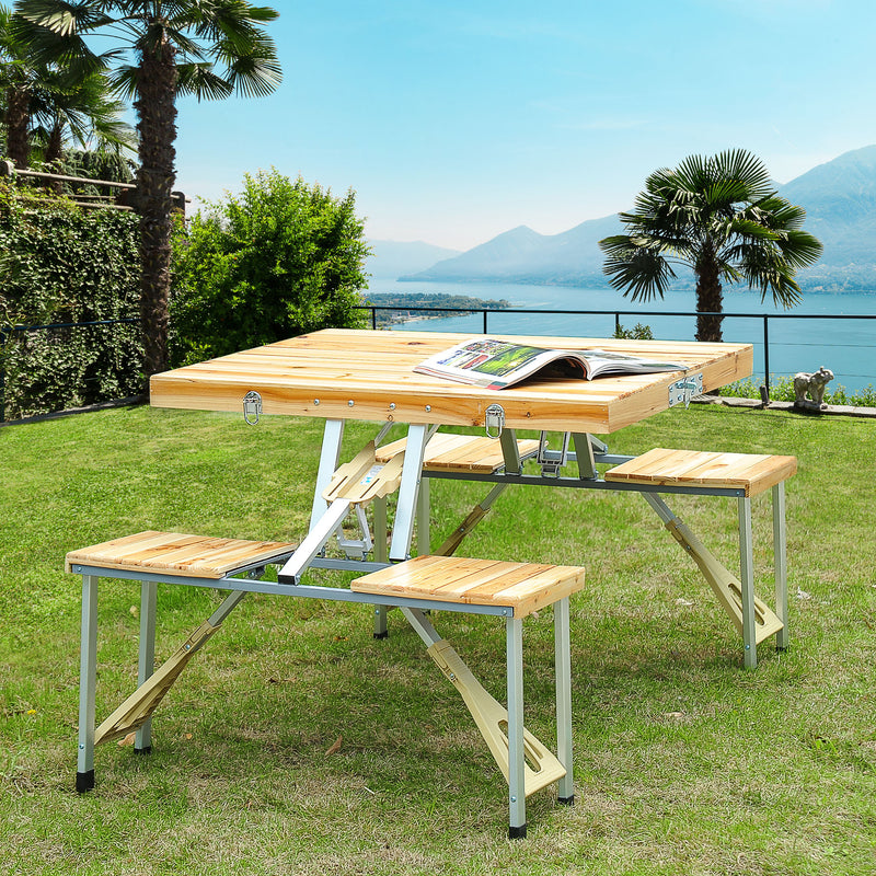 Outsunny Wooden Portable Folding Camping Picnic Table BBQ Chairs Stool