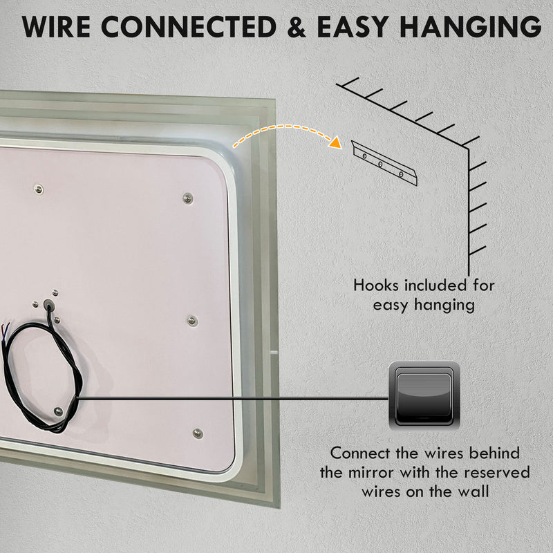 kleankin Dimmable Bathroom Mirror with LED Lights, 3 Colours, Defogging Film