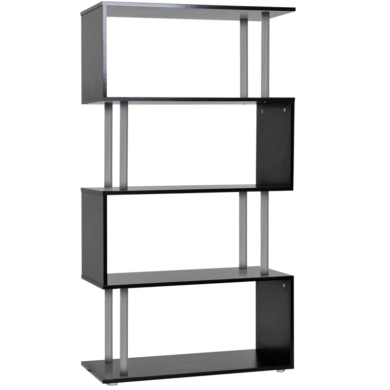 Wooden S Shape Storage Unit Bookshelf Lounge Display Room Divider-Black