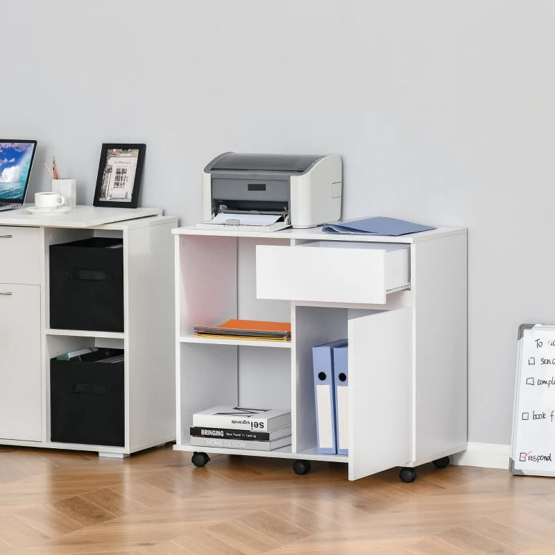 HOMCOM Printer Stand with Open Storage Shelves White