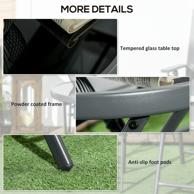 Outsunny Round Folding Side Table w/ Imitation Marble Glass Top, Black