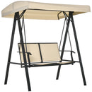 Outsunny 2 Seater Garden Swing Bench w/ Tilting Canopy Texteline Seat Beige
