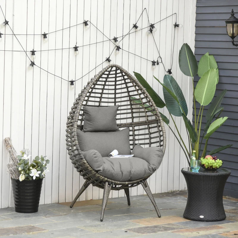 Outsunny Wicker Rattan Egg Chair with 4 Legs Grey