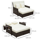 Outsunny Rattan Sun Lounger 2 Seater Day Bed-Brown