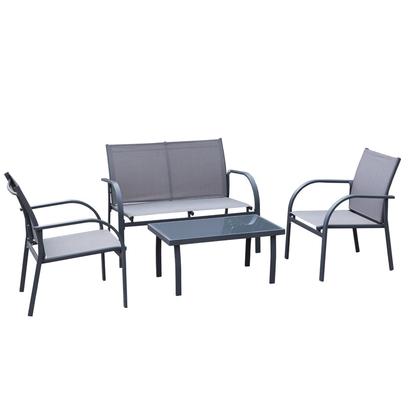 Outsunny 4 Pcs Curved Steel Outdoor Furniture Set w/ Loveseat , 2 Texteline Seats,Glass Top Table Garden Balcony Patio Furniture For Family Party Events Guests -Grey 13 global ratings