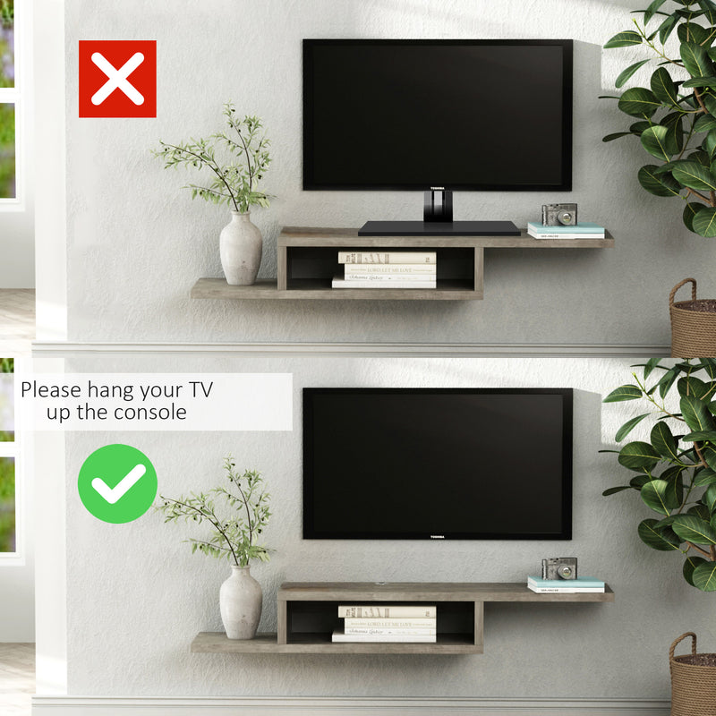 HOMCOM Floating TV Unit, Wall Mounted TV Stand With Open Shelf And 2 Cable Holes, Entertainment Unit For Living Room, Grey