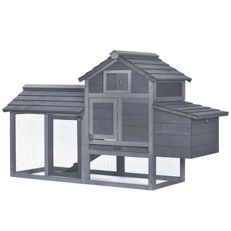 PawHut Chicken Coop Hen Cage Small Animal Hutch Nesting Box Outdoor Run Grey