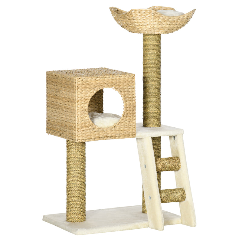 PawHut Cat Tree Kitten Tower Cattail Weave w/ Scratching Posts, Bed, House
