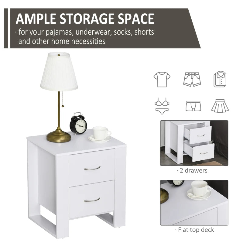 HOMCOM Bedside Table with 2 Drawers 54x48x39cm - White