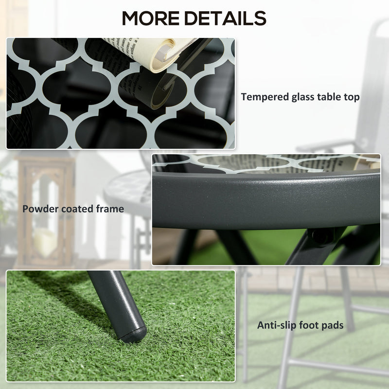 Outsunny Round Folding Side Table w/ Imitation Marble Glass Top, Black & White