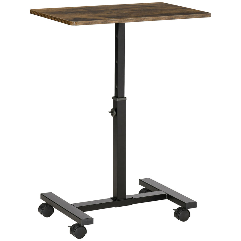 HOMCOM Mobile Laptop Table, End Table with Wheels Height Adjustable, Brown