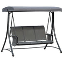 Outsunny 3 Seat Metal Fabric Backyard Balcony Patio Swing Chair w/ Canopy Grey