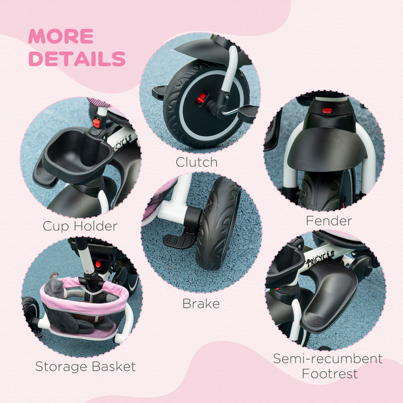 HOMCOM Baby Tricycle 7in1 Stroller with Handle - Pink