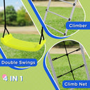 Outsunny 4-in-1 Metal Kids Swing Set with Double Swings, Climber, Climbing Net