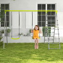 Outsunny 4-in-1 Metal Kids Swing Set with Double Swings, Climber, Climbing Net