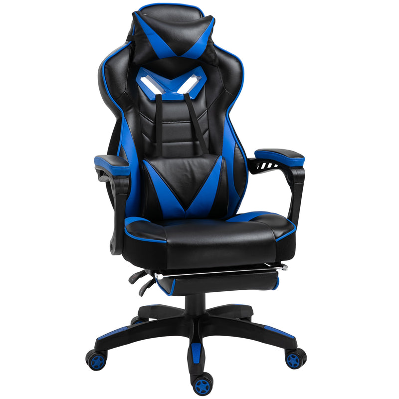 Vinsetto Gaming Chair Ergonomic Reclining Manual Footrest Wheels Stylish Blue